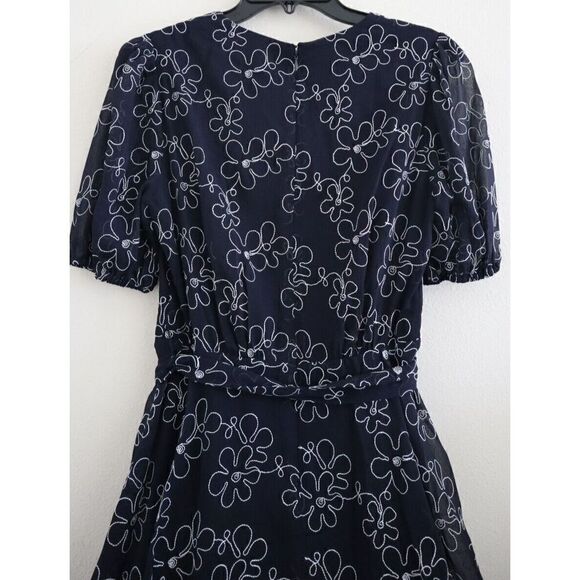 DKNY DD2F3346 Women's Sz 6 Black Embroidered Faux-Wrap Sheer-Sleeve Dress $139+ - Picture 4 of 16